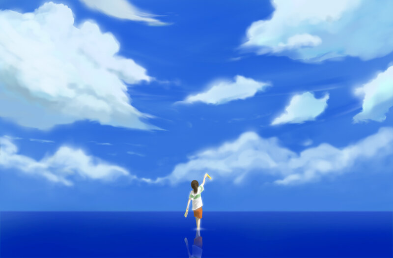 Person Standing on Water — Blue