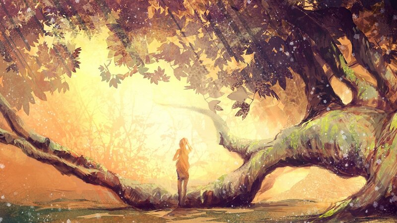 Person Standing under Tree — Yellow