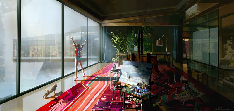 Person Stretching by Window