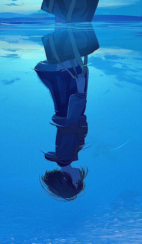 Person Submerged in Water — Blue, Serene, Sunset