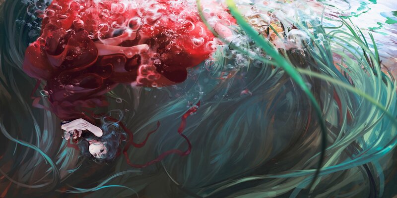Person Submerged in Water — Red, Dramatic