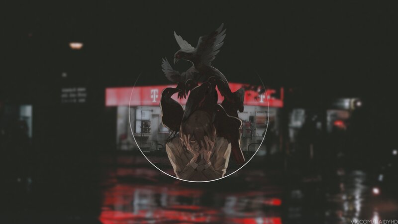 Person Surrounded by Crows — Black, Dark