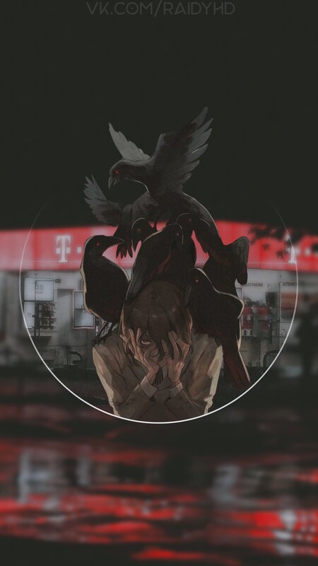 Person Surrounded by Crows — Black
