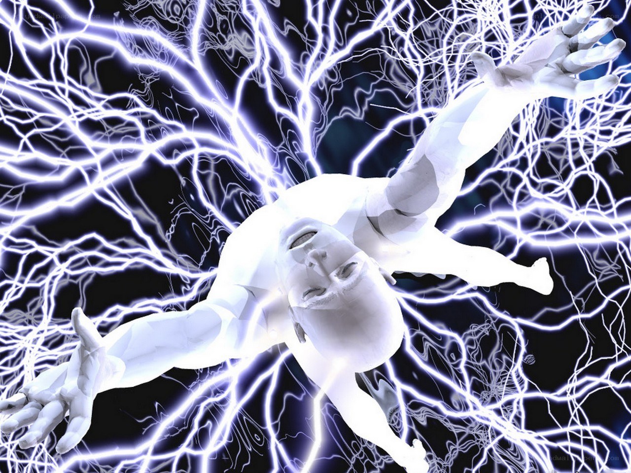 person surrounded by lightning