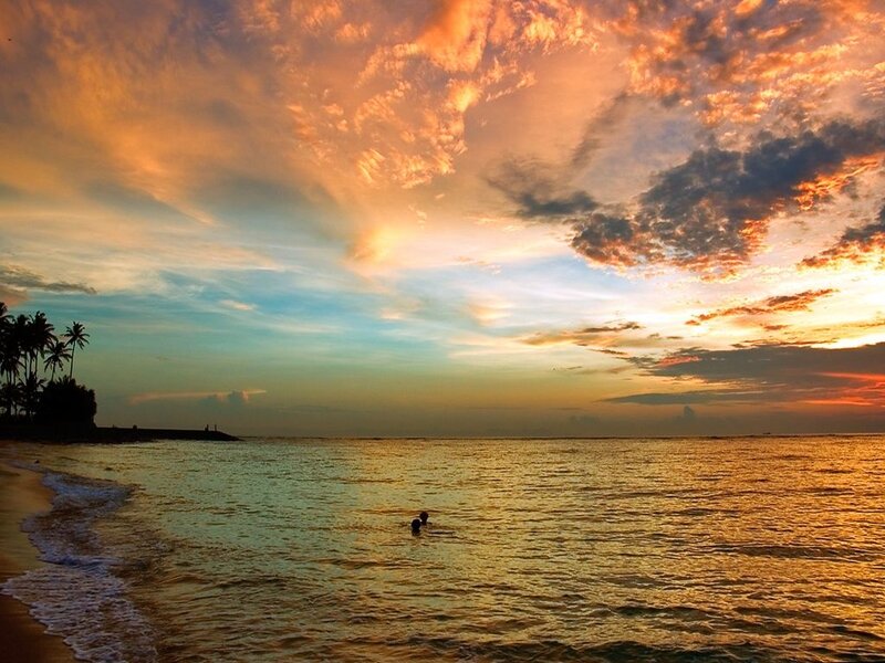 Person Swimming at Sunset