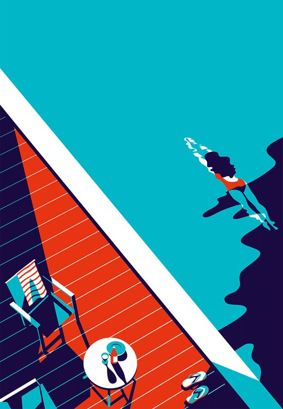 Person Swimming in Pool — Cyan