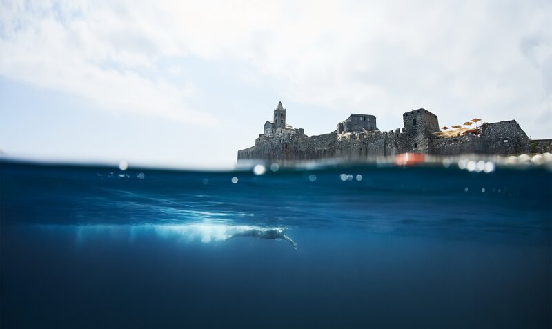 Person Swimming Underwater — Blue, Serene, Afternoon, Photograph