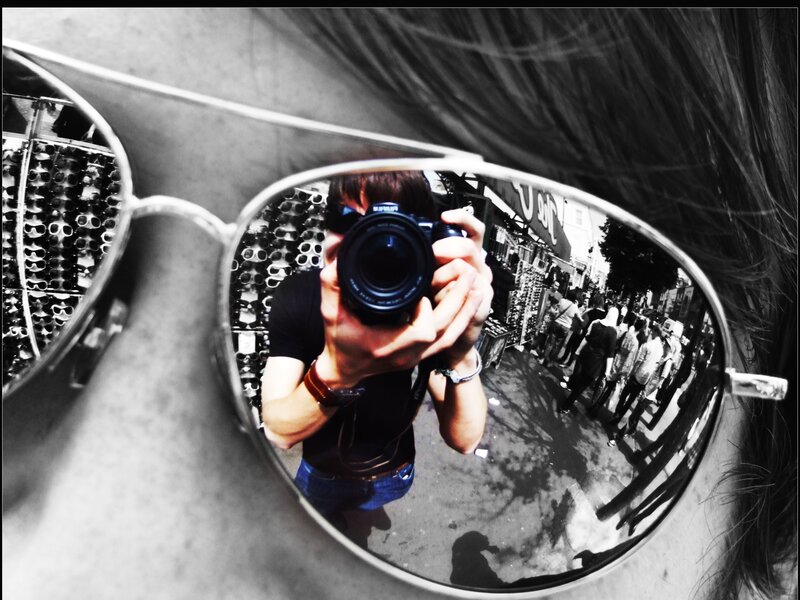 Person Taking Mirror Selfie — Black, Reflective