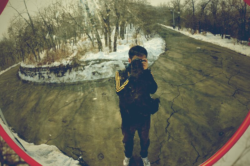 person taking photo in winter