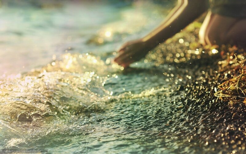 Person Touching Water — Green, Serene