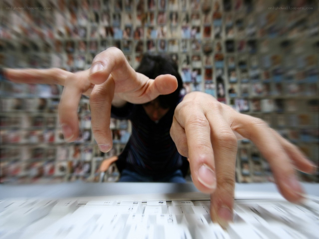 person typing on keyboard