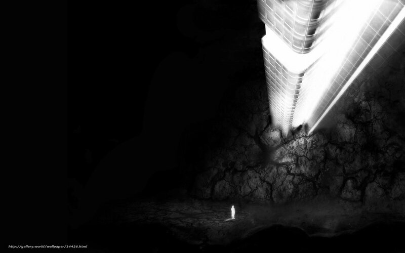 Person under a glowing tower