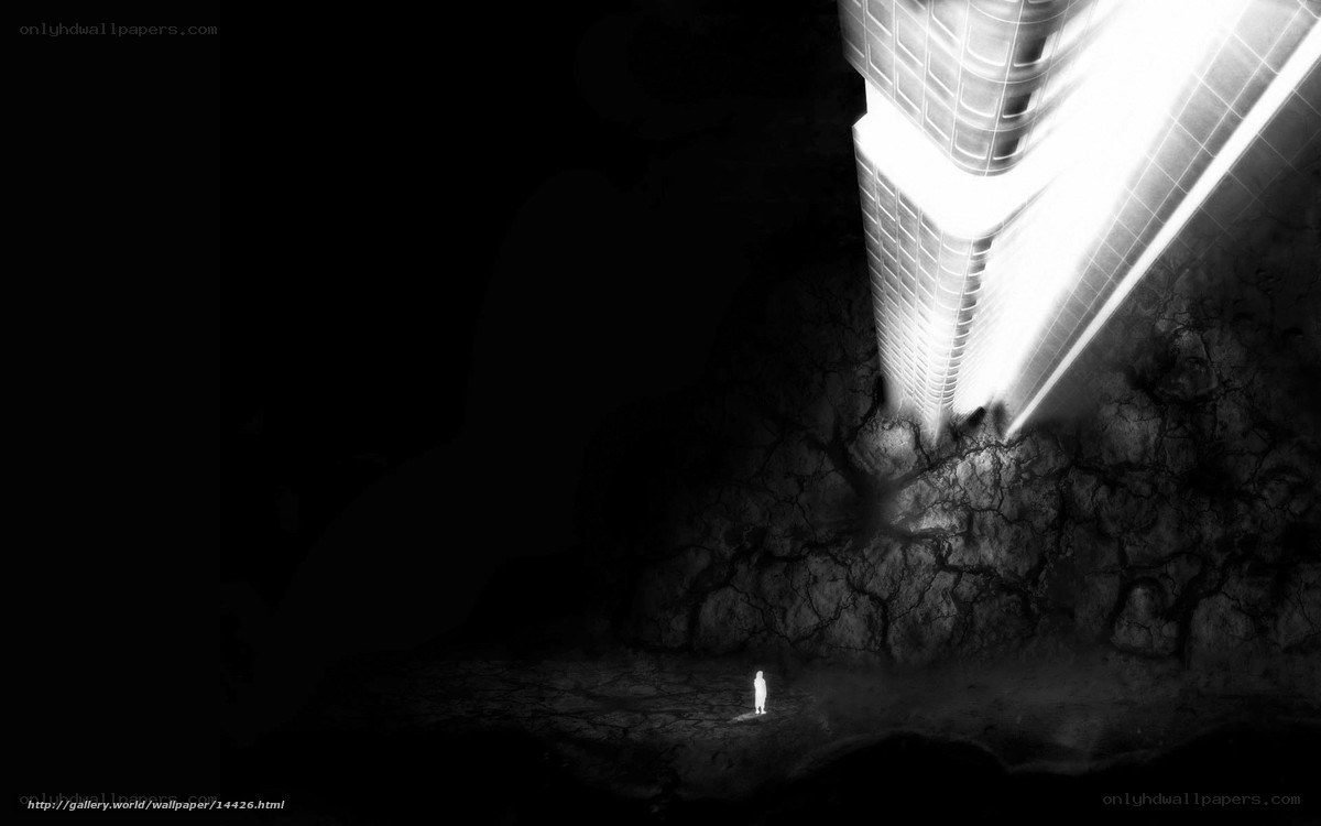 Person under a glowing tower
