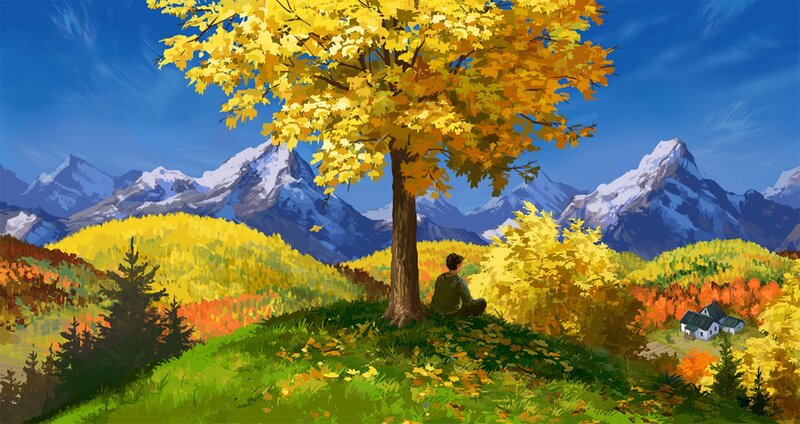 Person under Autumn Tree — Yellow