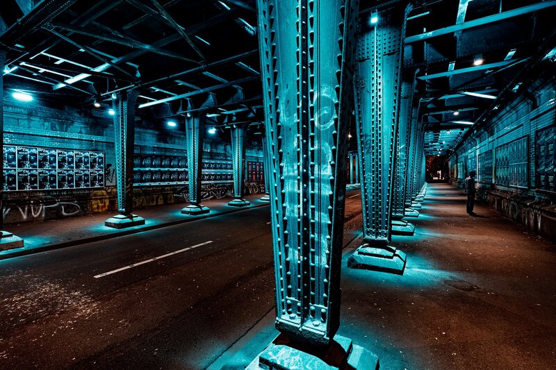 Person under Bridge — Blue