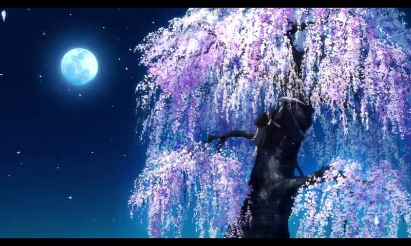 Person under Cherry Blossom Tree — Blue