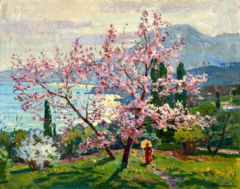 Person under Cherry Blossom Tree — Pink