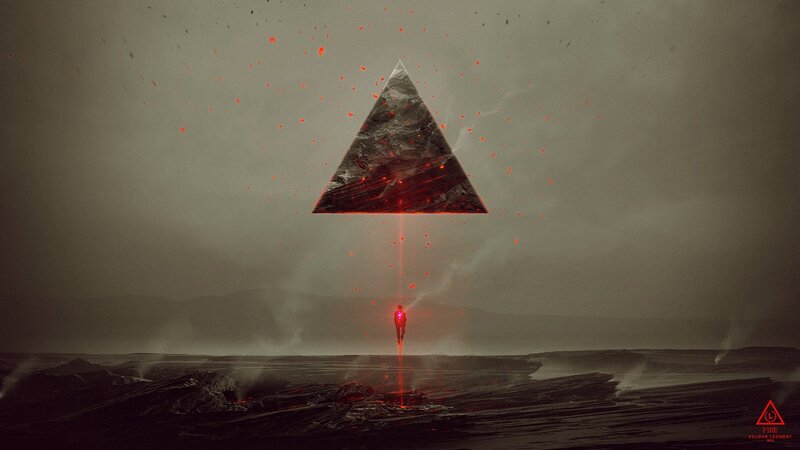 Person under Floating Pyramid