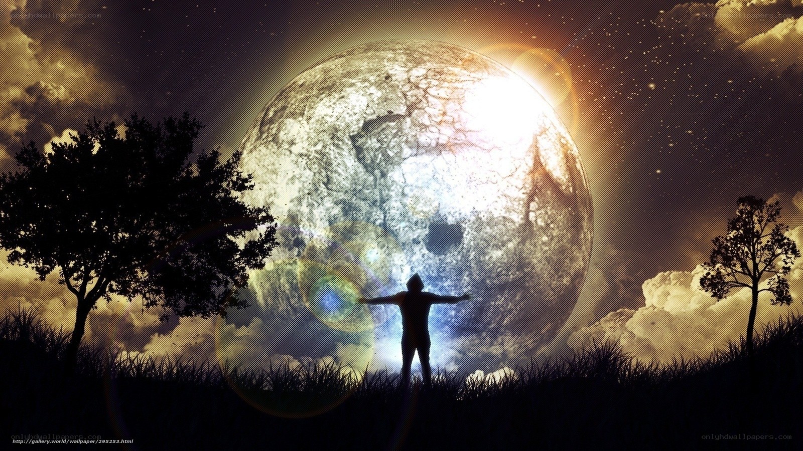 Person under giant moon