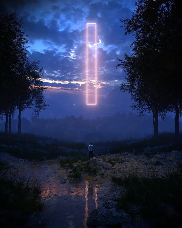 Person under Glowing Rectangle