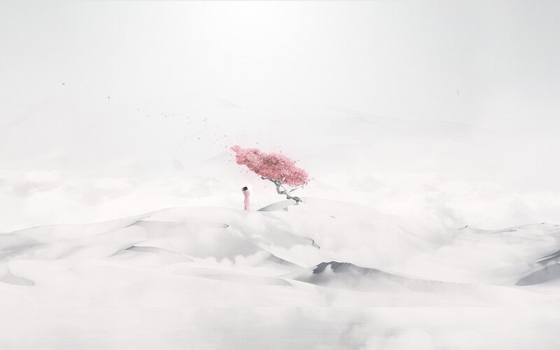 Person under Pink Tree