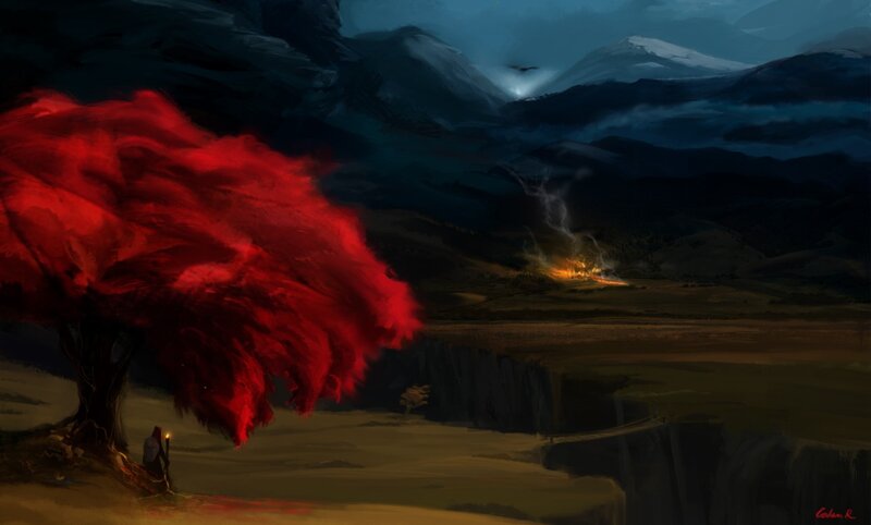 Person under Red Tree — Dramatic