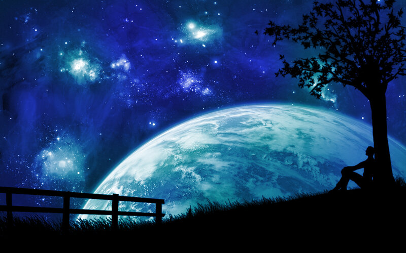 Person under starry sky