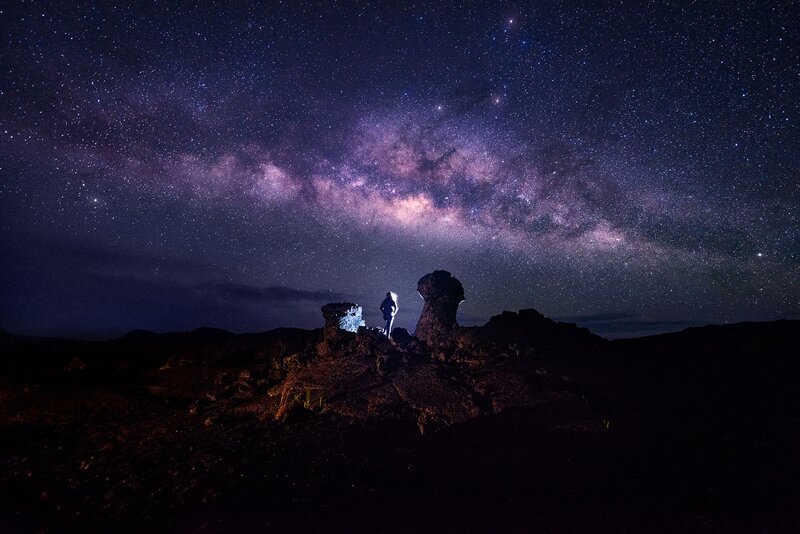 Person under Starry Sky — Purple, Serene, Night