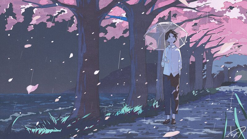 Person under Umbrella — Pink