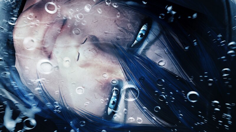 Person Underwater with Blue Hair
