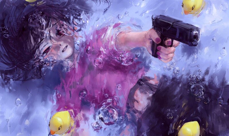 Person Underwater with Gun