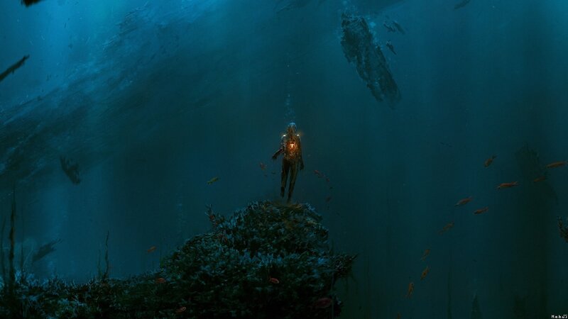 Person Underwater with Light