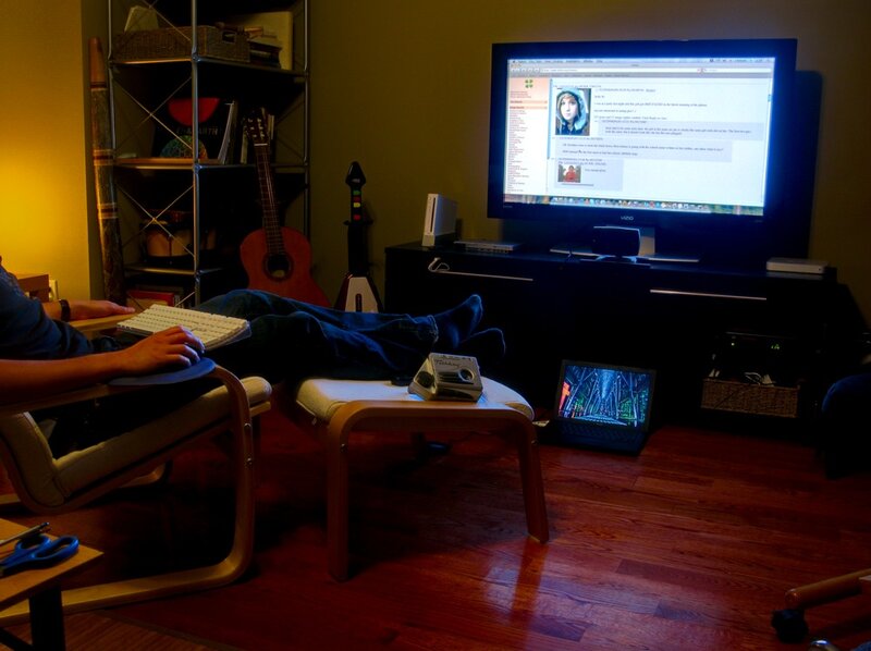 Person using computer at home
