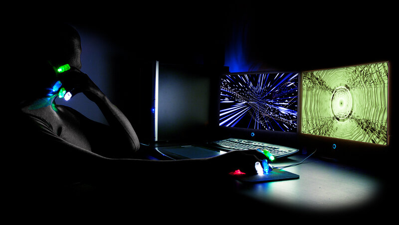 Person Using Computer — Black, Dark