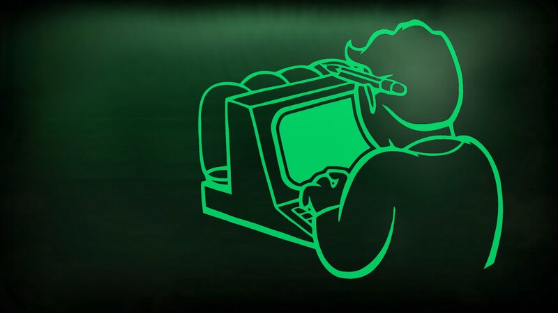 Person Using Computer — Green