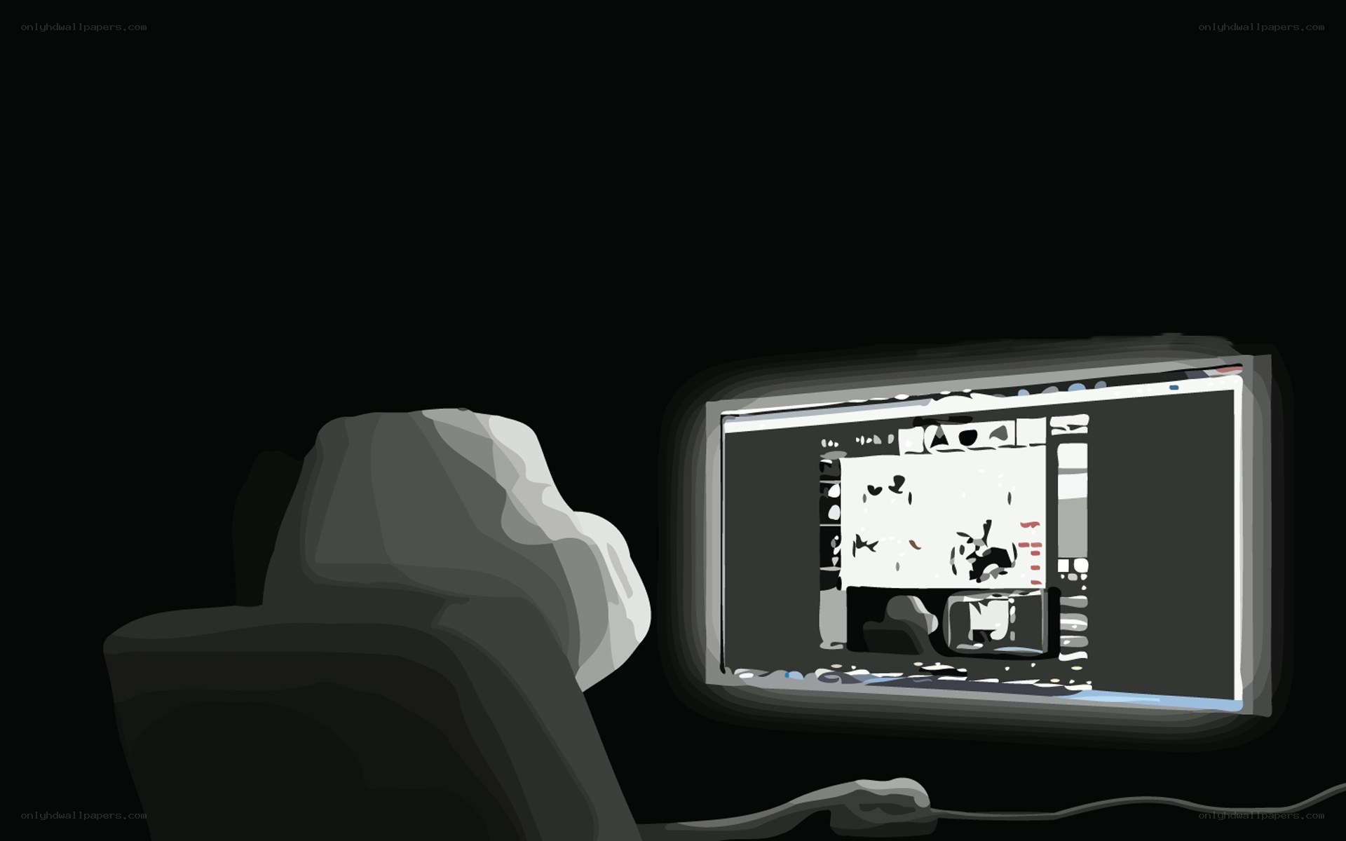 person using computer in dark room