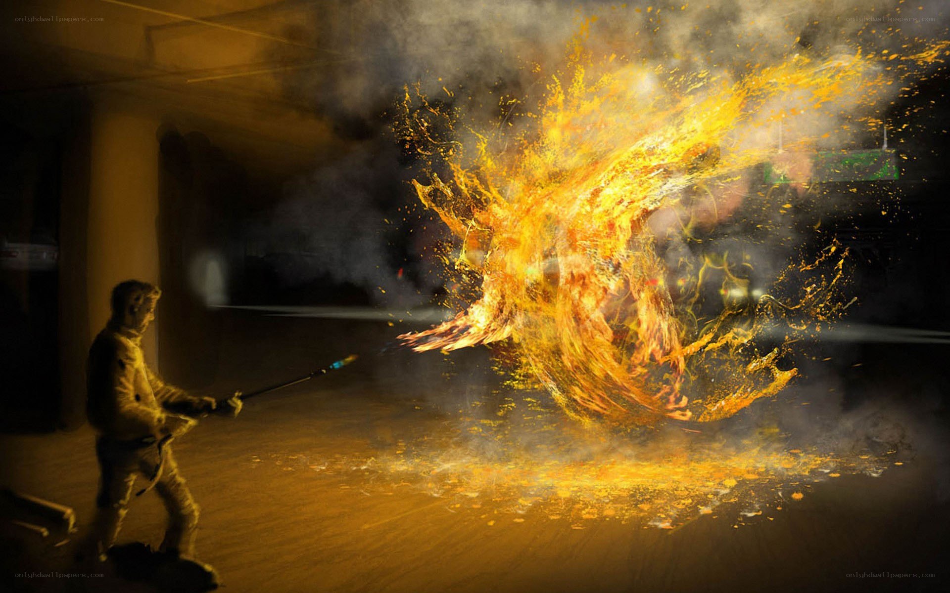 person using flamethrower