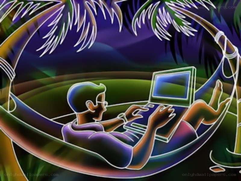 person using laptop in hammock