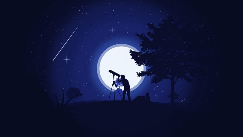 Person Using Telescope — Blue, Serene
