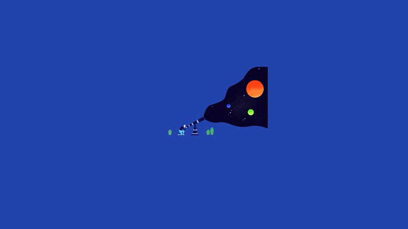 Person Using Telescope — Blue