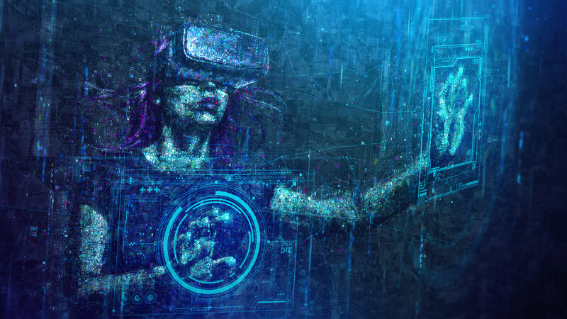 Person Using VR Headset — Blue