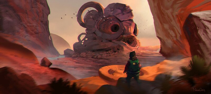 Person Viewing Alien Structure