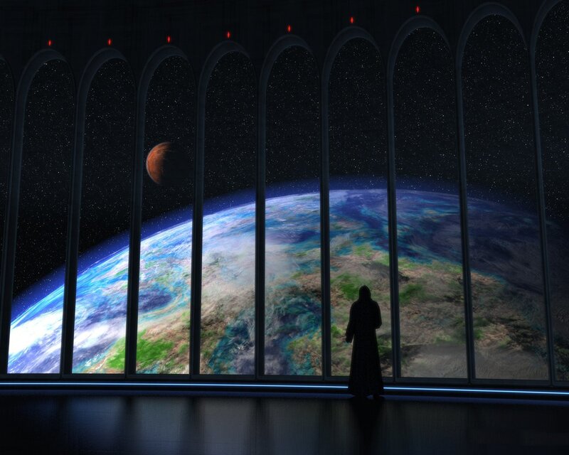 person viewing planet from space