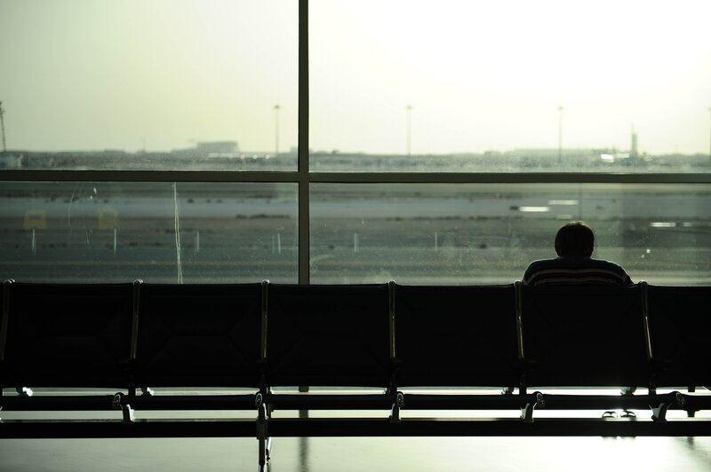 Person waiting at airport terminal