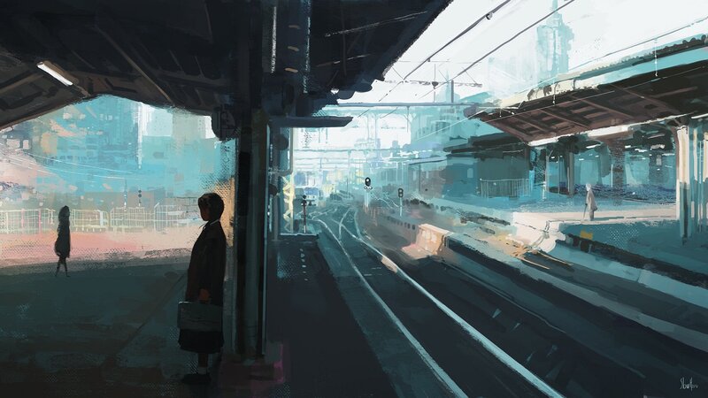 Person Waiting at Train Station — Blue, Calm