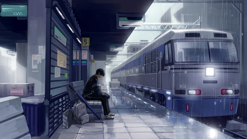 Person Waiting at Train Station — Blue