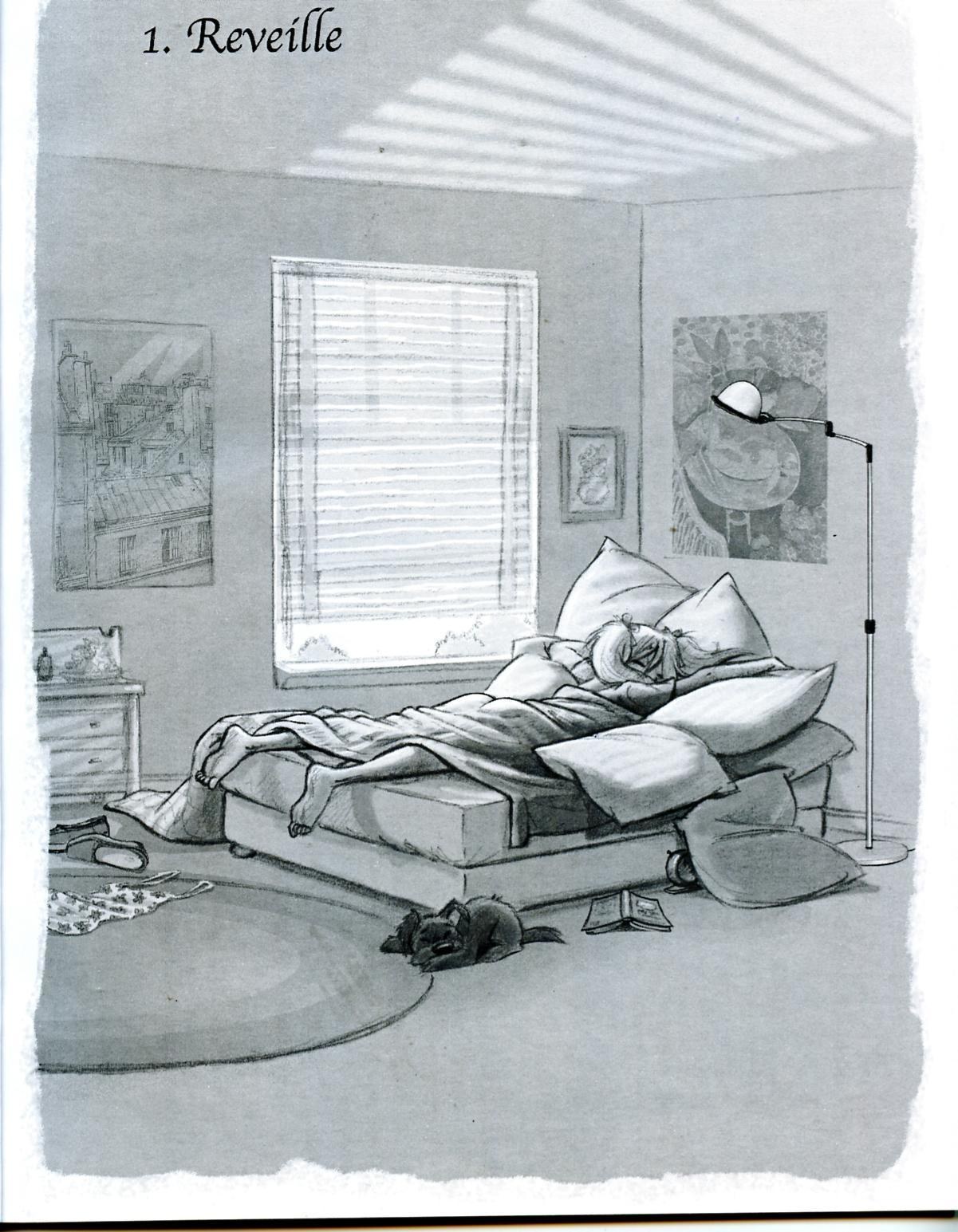 Person waking up in bedroom