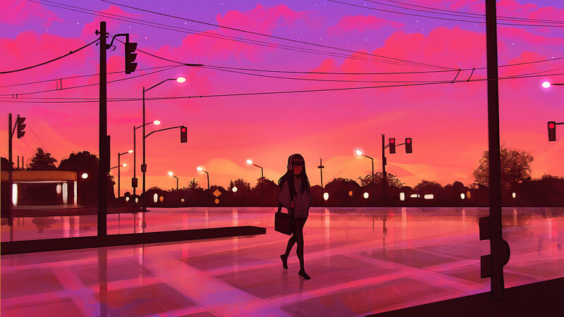 Person Walking at Crosswalk