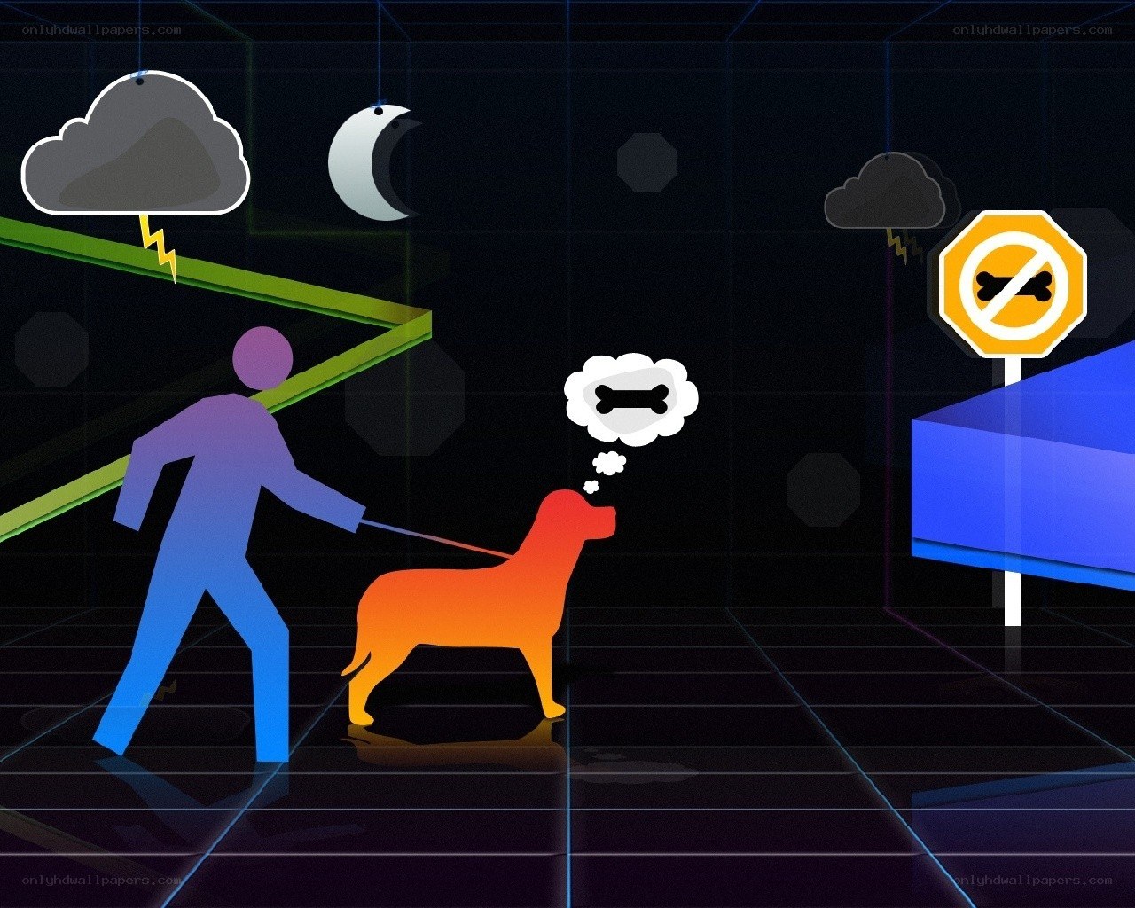 person walking dog at night