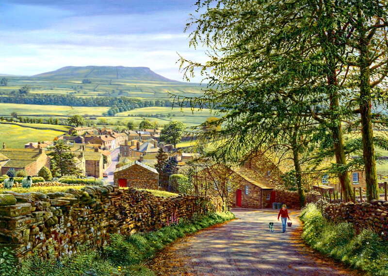 Person Walking Dog — Green, Serene